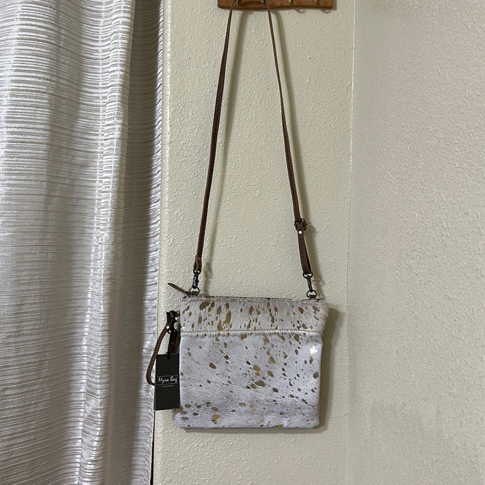 NWT Myra Crossbody/Wristlet Haircalf Cream and Gold